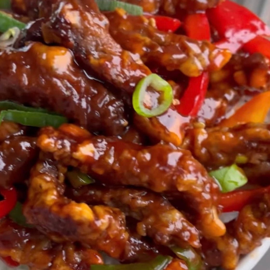 Crispy Chilli Beef with rice