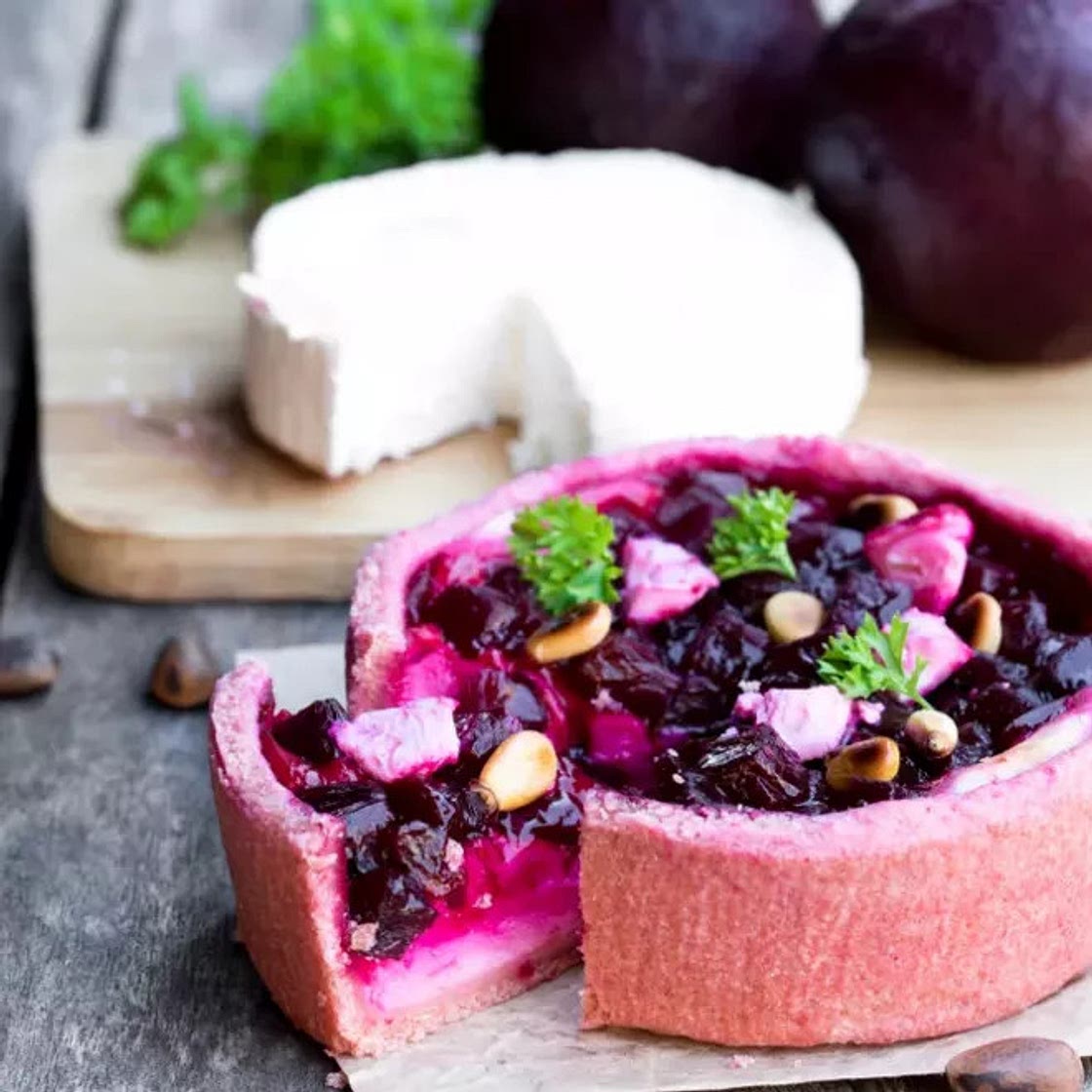 Tarte betterave chèvre noix