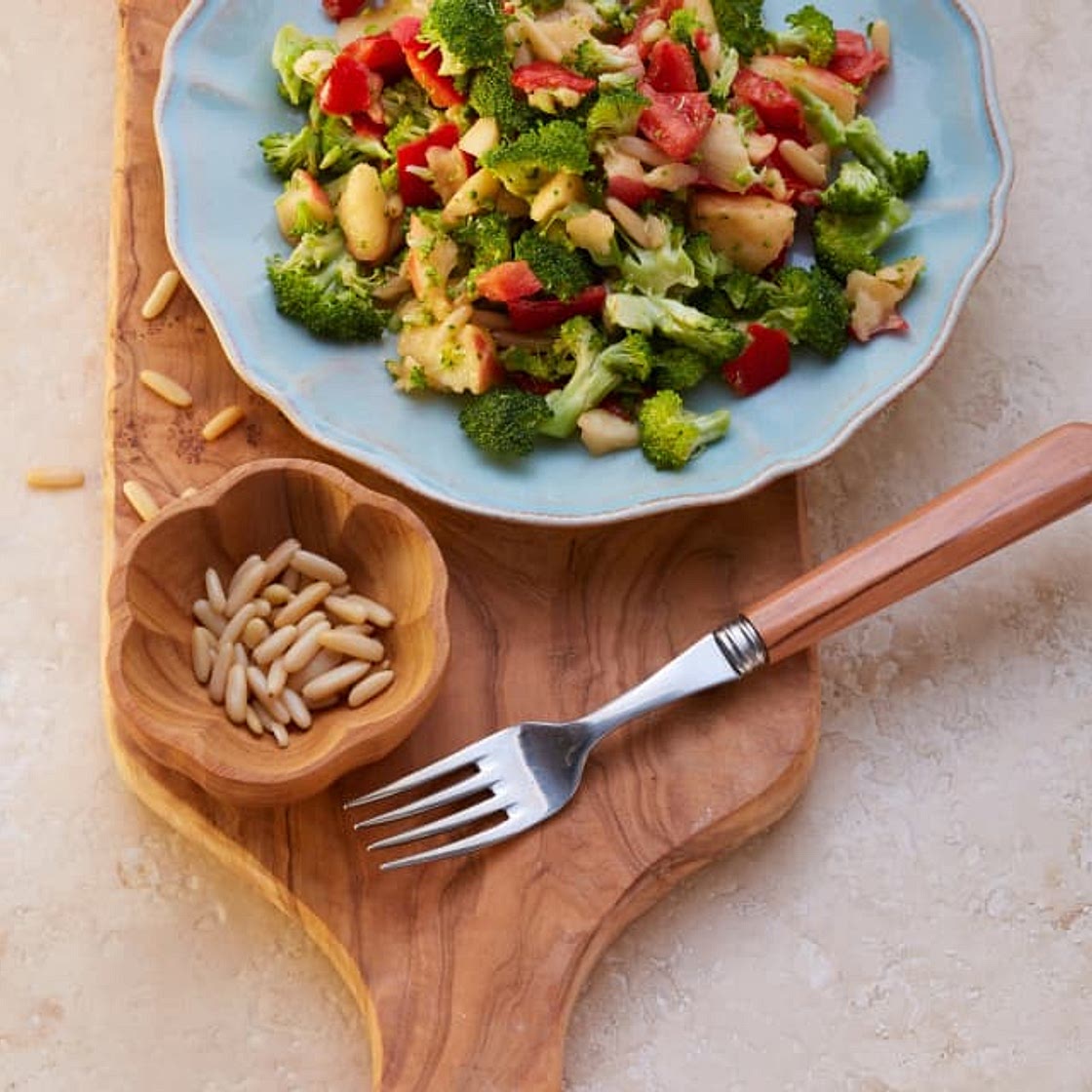 Broccoli Salad with Red Peppers and Pine Nuts