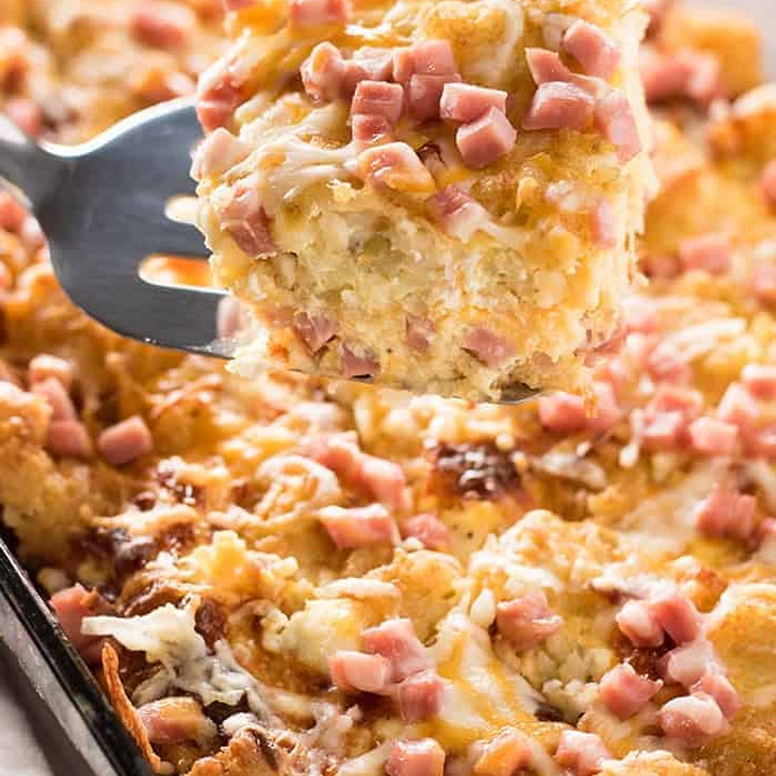 Tater Tot Breakfast Casserole with Ham