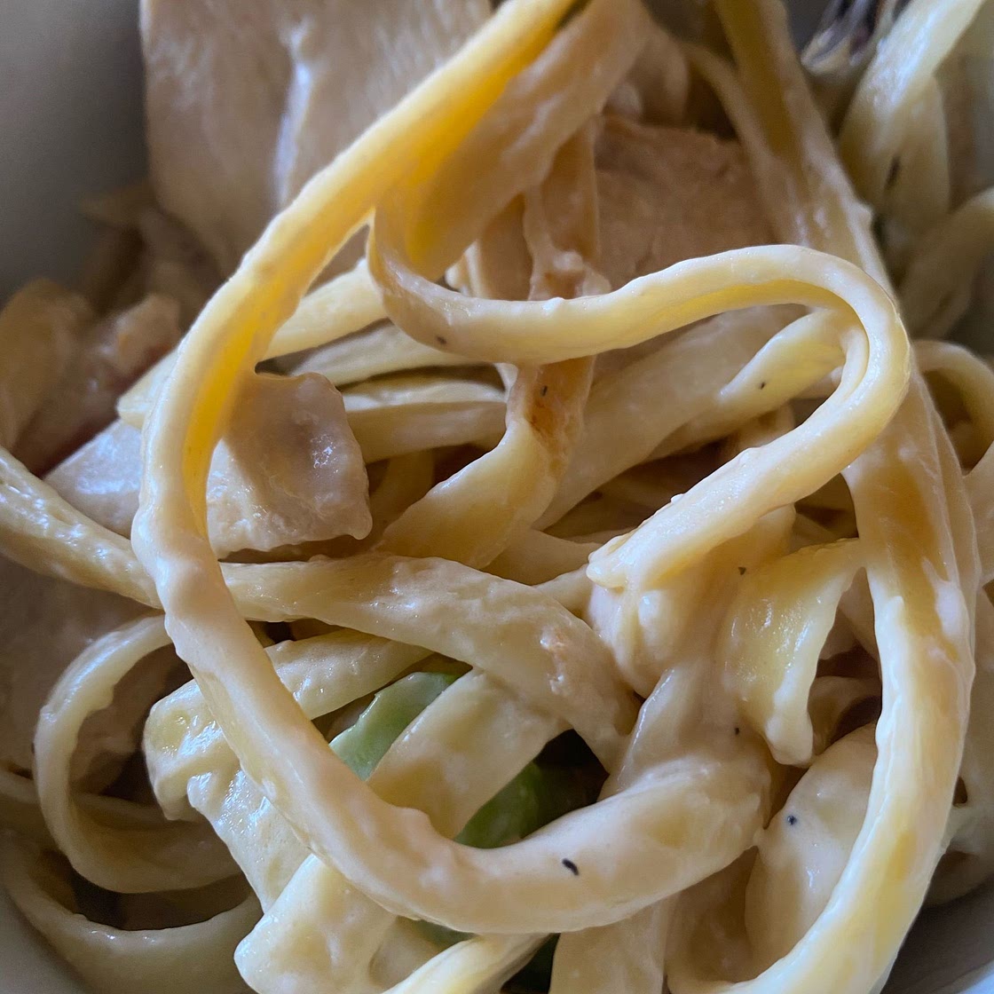 Lightened Up One Pan Chicken and Broccoli Fettuccine Alfredo