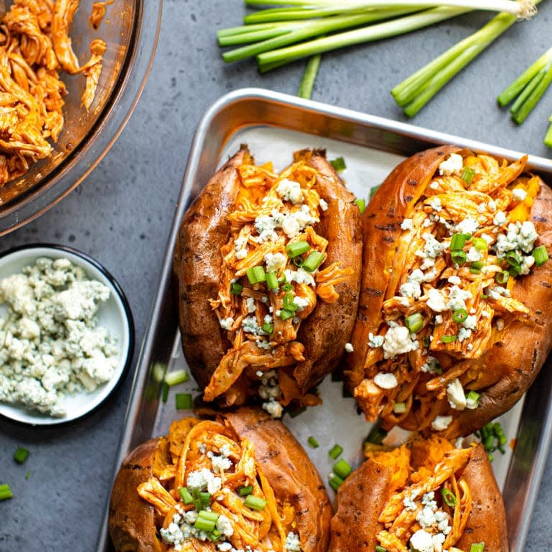 Patates douces farcies au poulet Buffalo