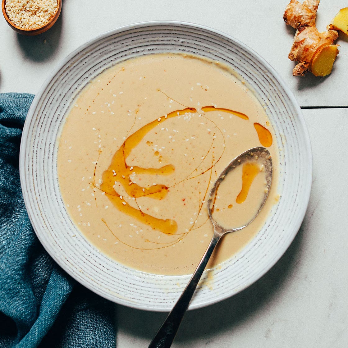 Quick Ginger Garlic Miso Tahini Dressing