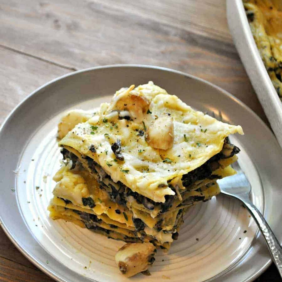 Vegan Spinach and Mushroom White Lasagna