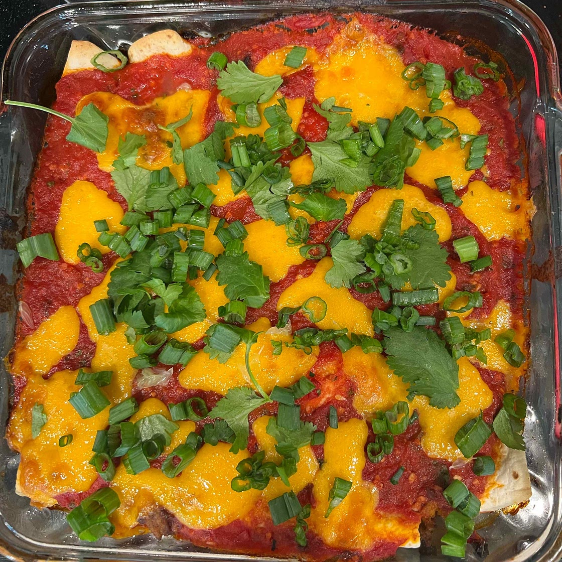 Skillet Turkey Enchiladas with a Lime Radish Salad