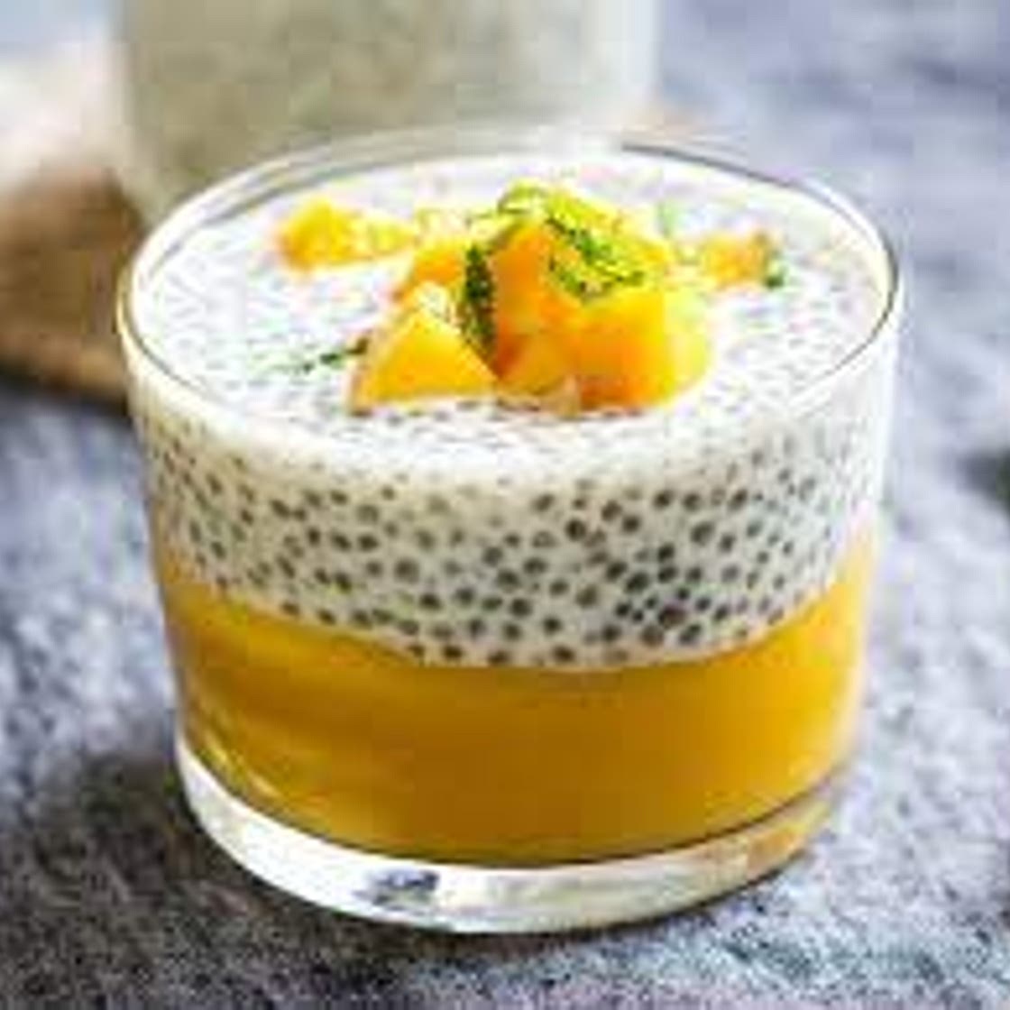 Mango Chia Pudding Bowl with Cashew Crumble, Coconut, Pineapple & Lime