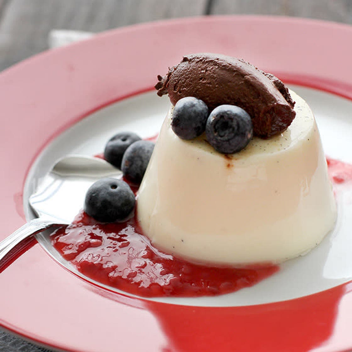 Panna Cotta, with Mixed berry reduction