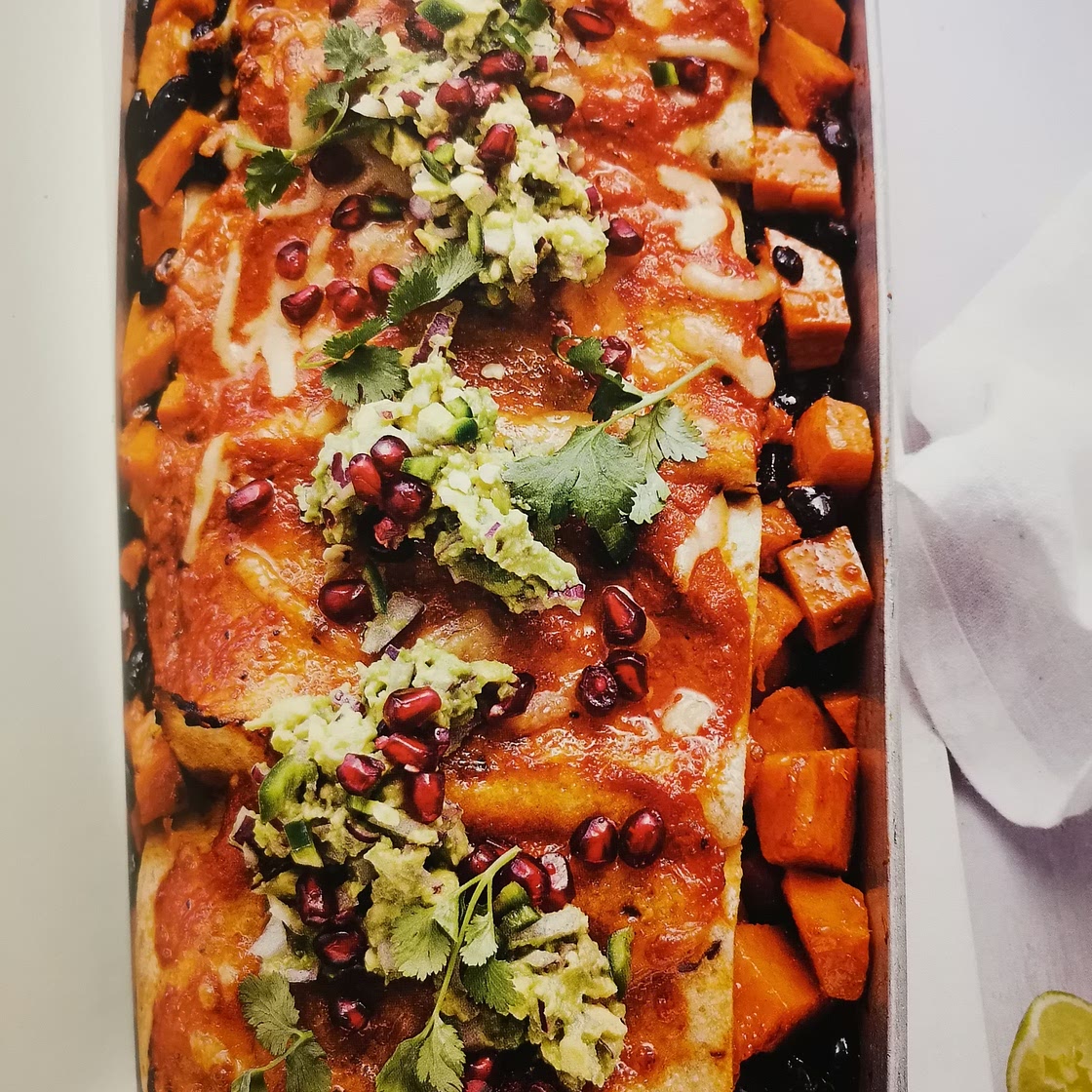 28 Day: Sweet Potato & Black Bean Enchiladas with Guacamole