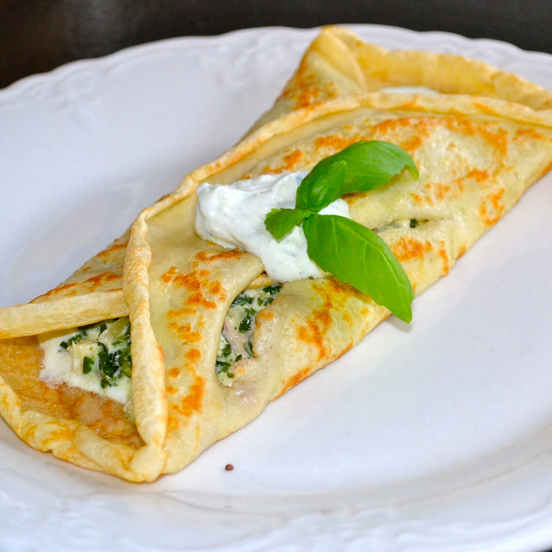 Almond Crepes with Spinach and Feta