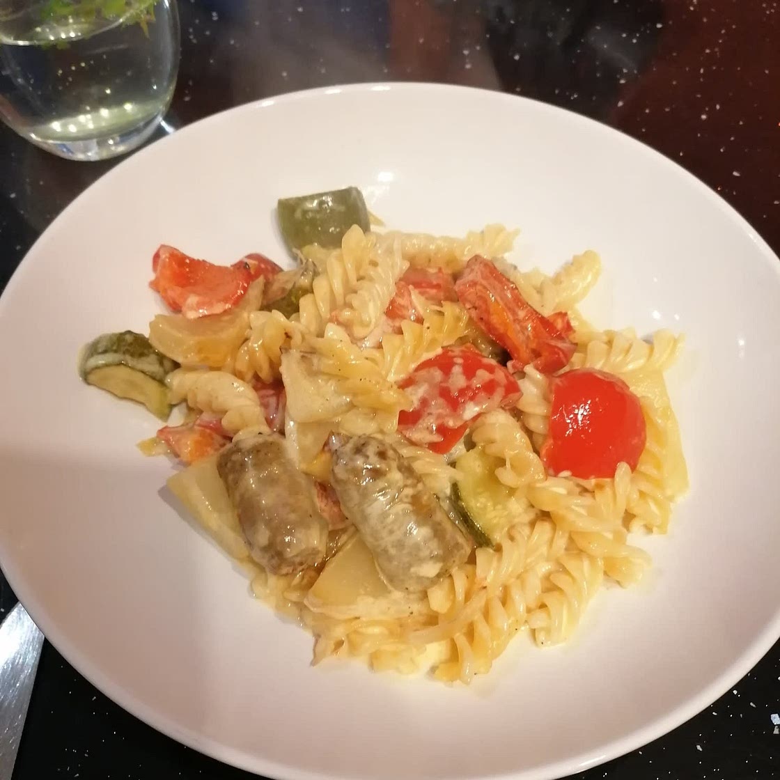 Creamy sausage pasta bake