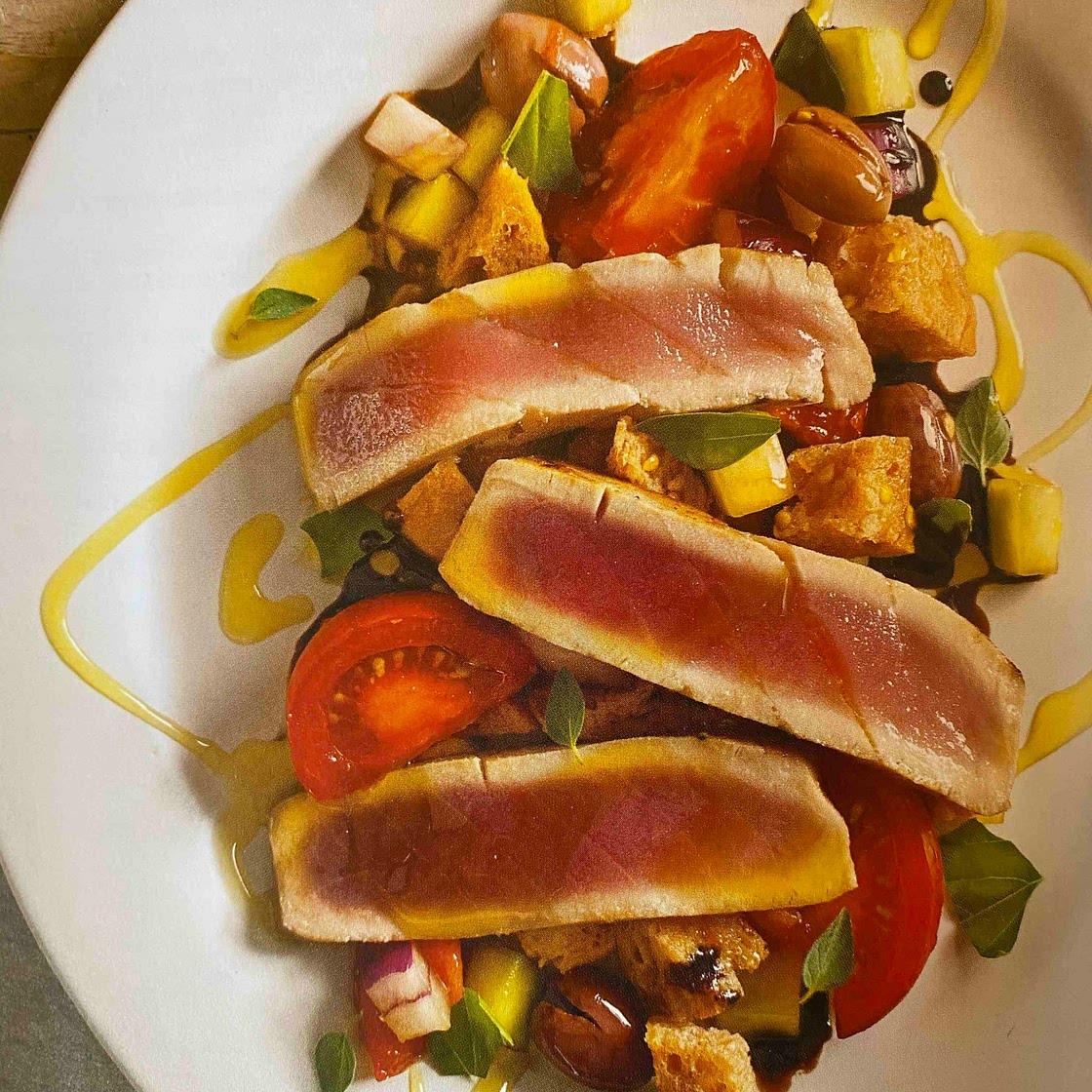 Seared Tuna with Tomato Bread Salad
