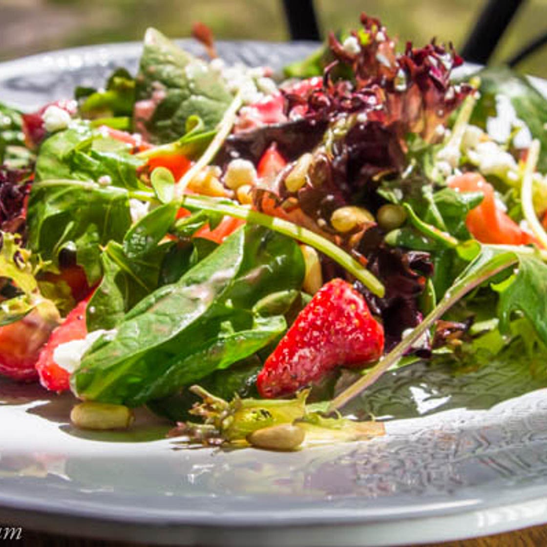 Strawberry Fields Salad with Watermelon Vinaigrette