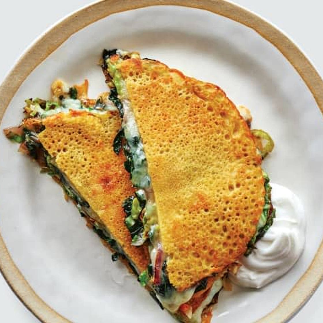 Chickpea Pancakes With Greens and Cheese