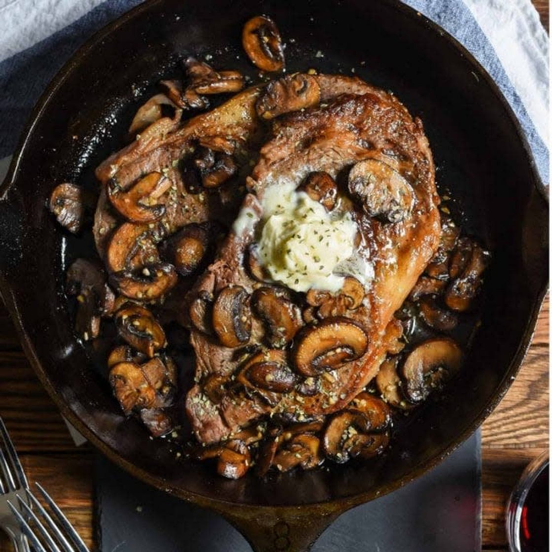 Cast Iron Ribeye with Mushroom Sauce