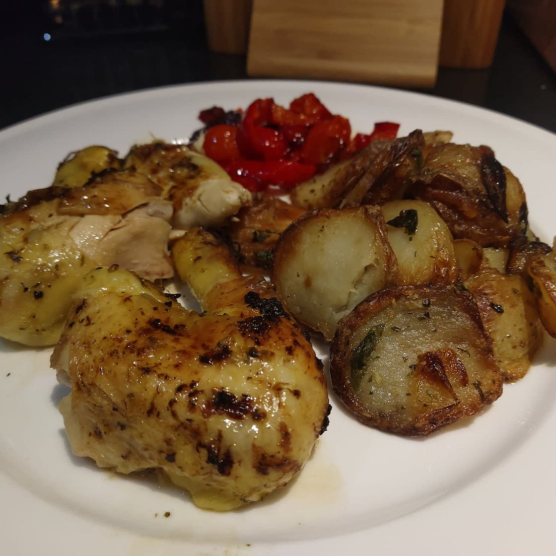 Peruvian Poussin with Sauté Potatoes & Tomato and Red Pepper
