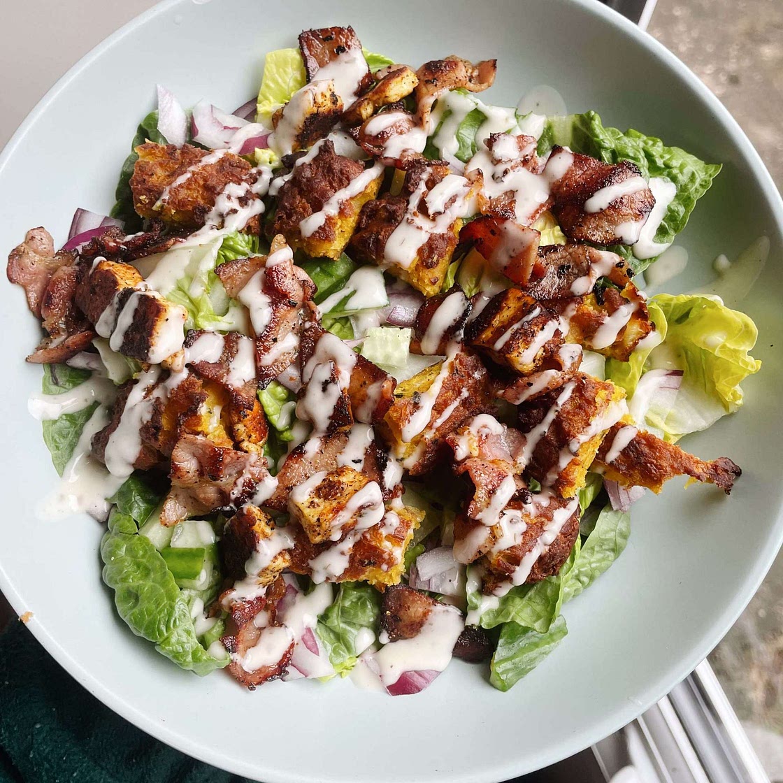 ONION BHAJI AND BACON SALAD