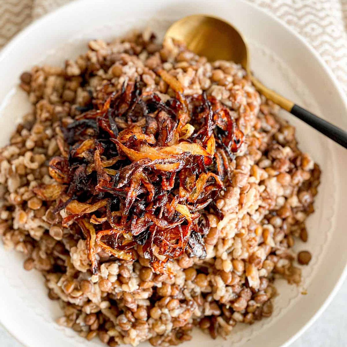 Lebanese Lentils with Rice (Mujadaret Roz)
