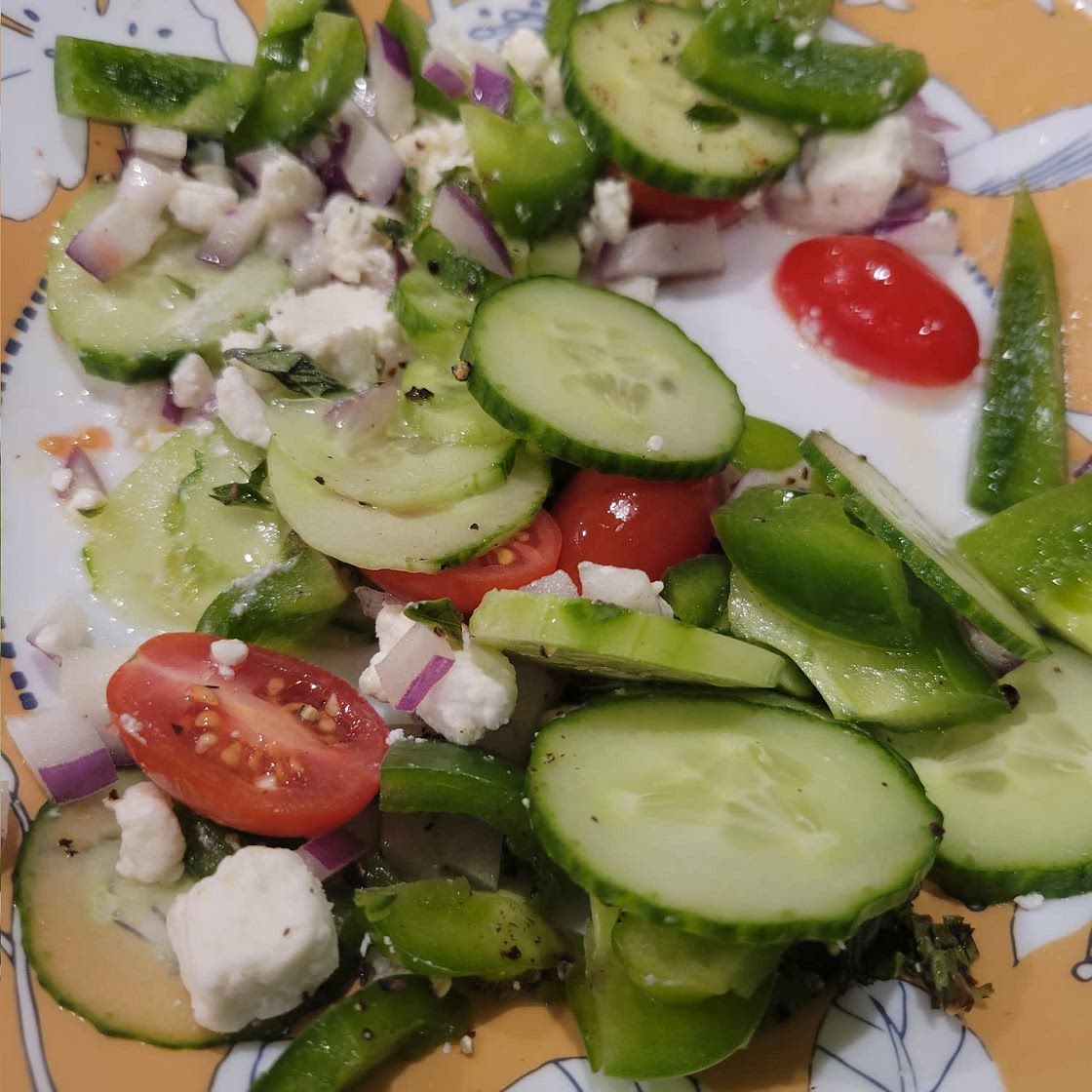 Spiralized Greek Cucumber Salad with Lemon and Feta