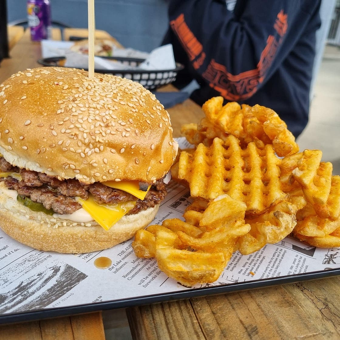 Burgers and waffle fries