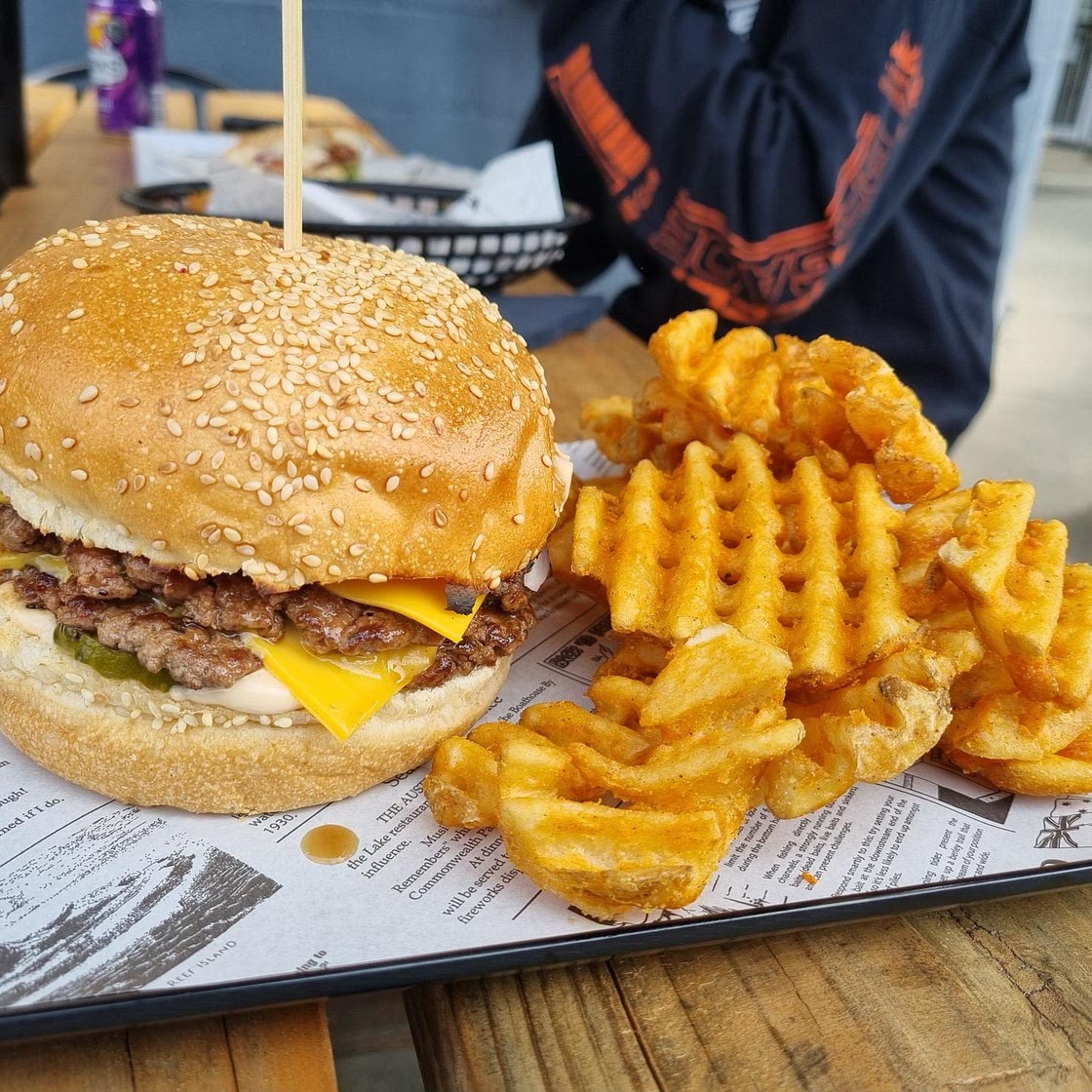 Burgers and waffle fries