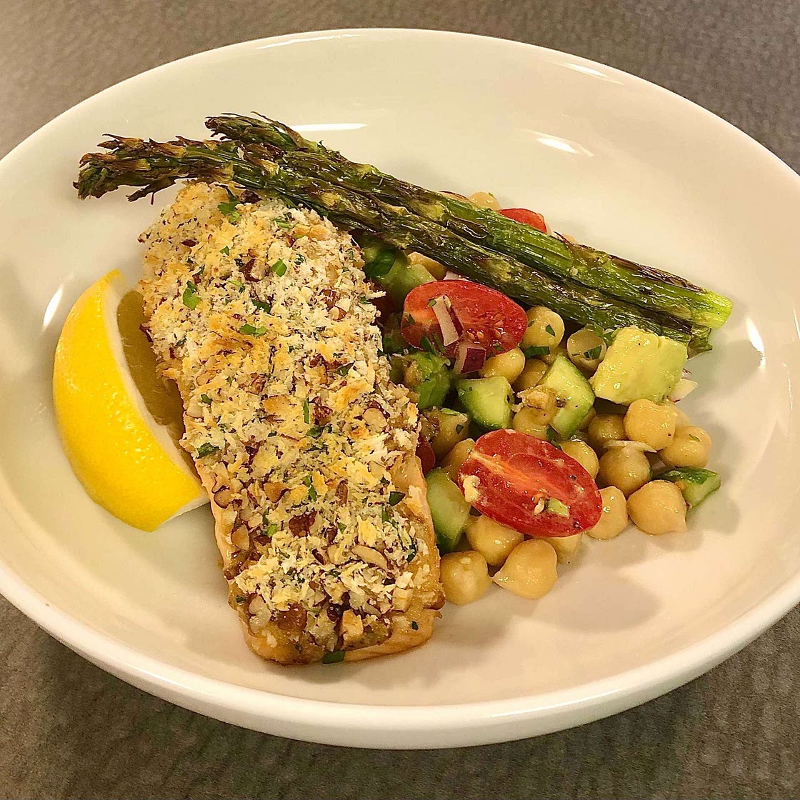 Baked Salmon with Honey Mustard and Pecan Panko Crust