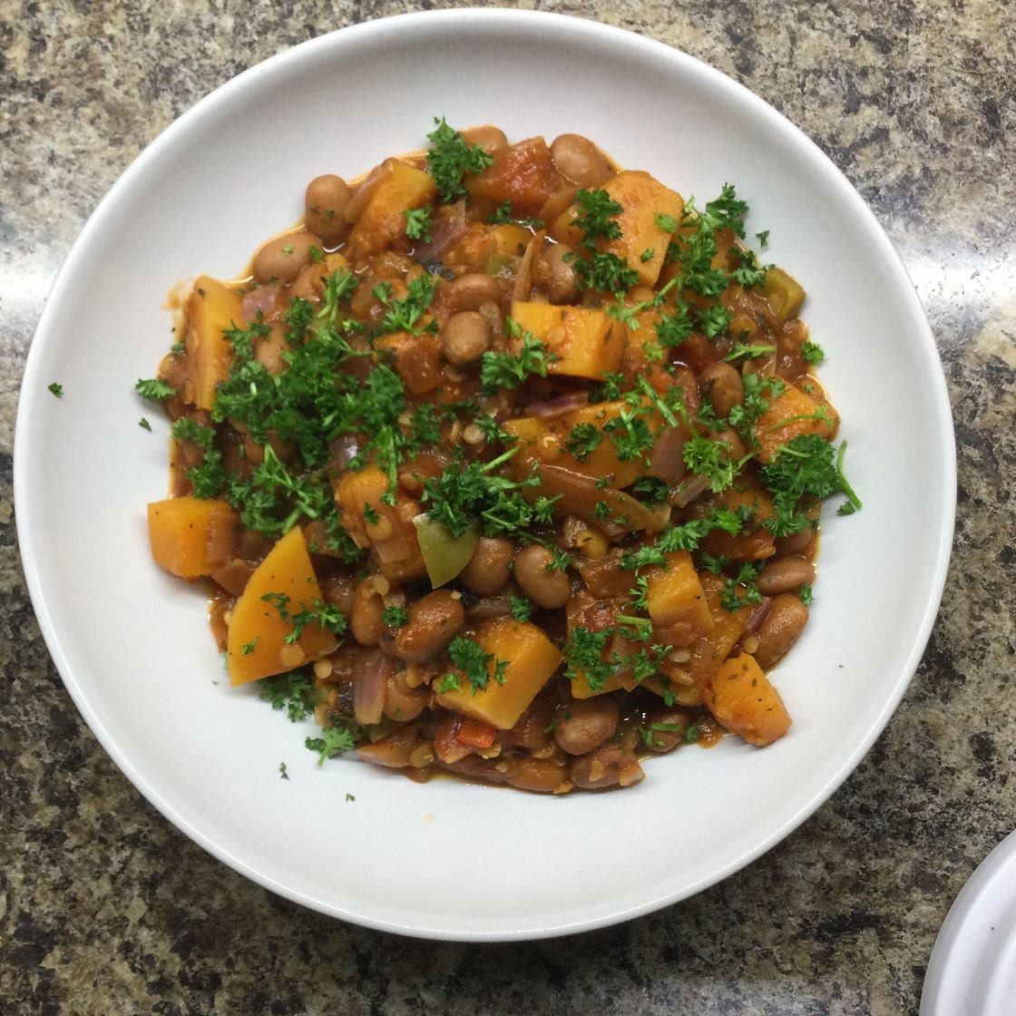Butternut squash and borlotti bean stew