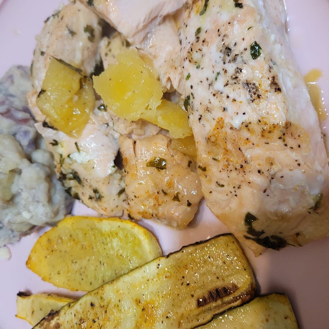Lemon Garlic Butter Salmon & Pineapple in Foil