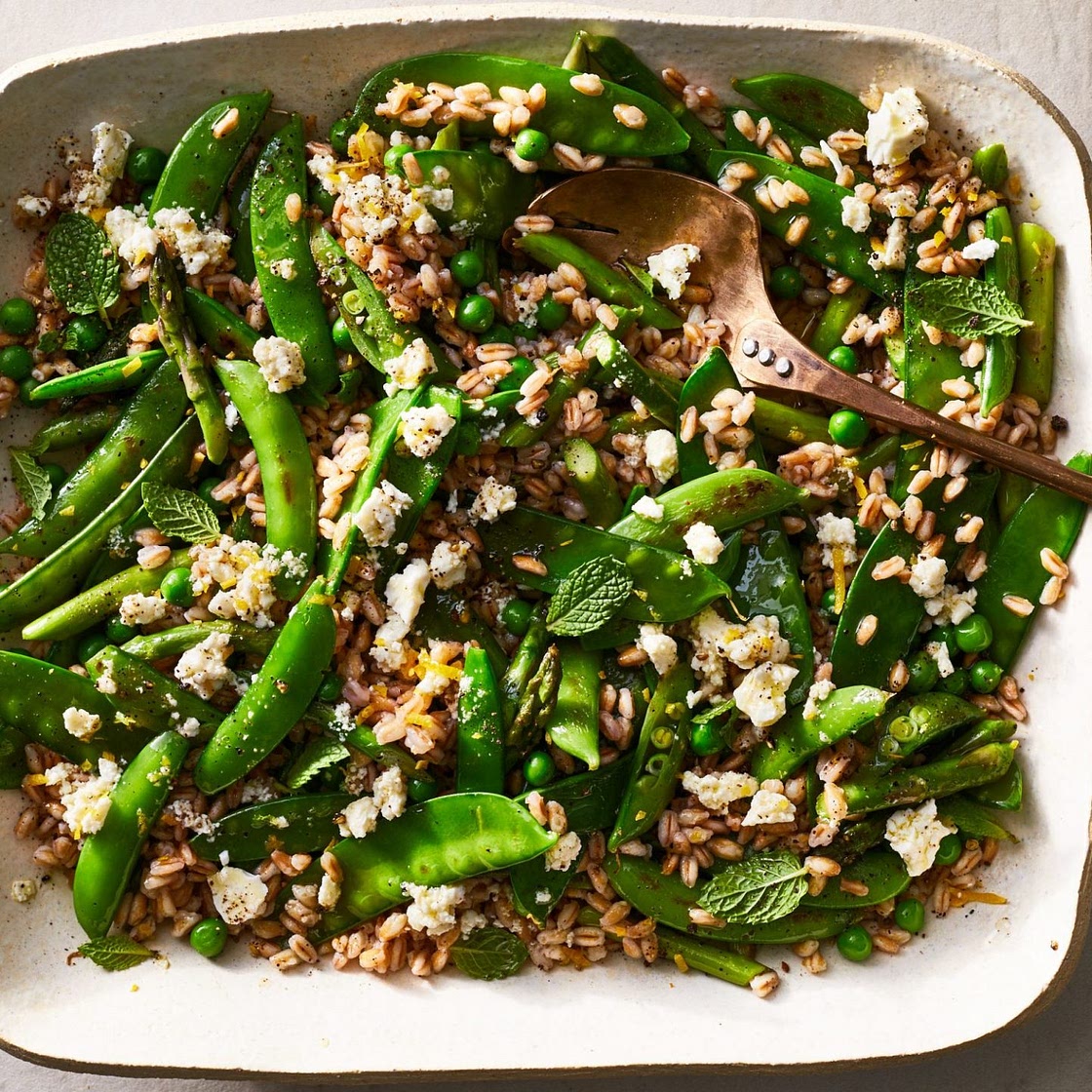 Triple-Pea and Asparagus Salad with Feta-Mint Dressing