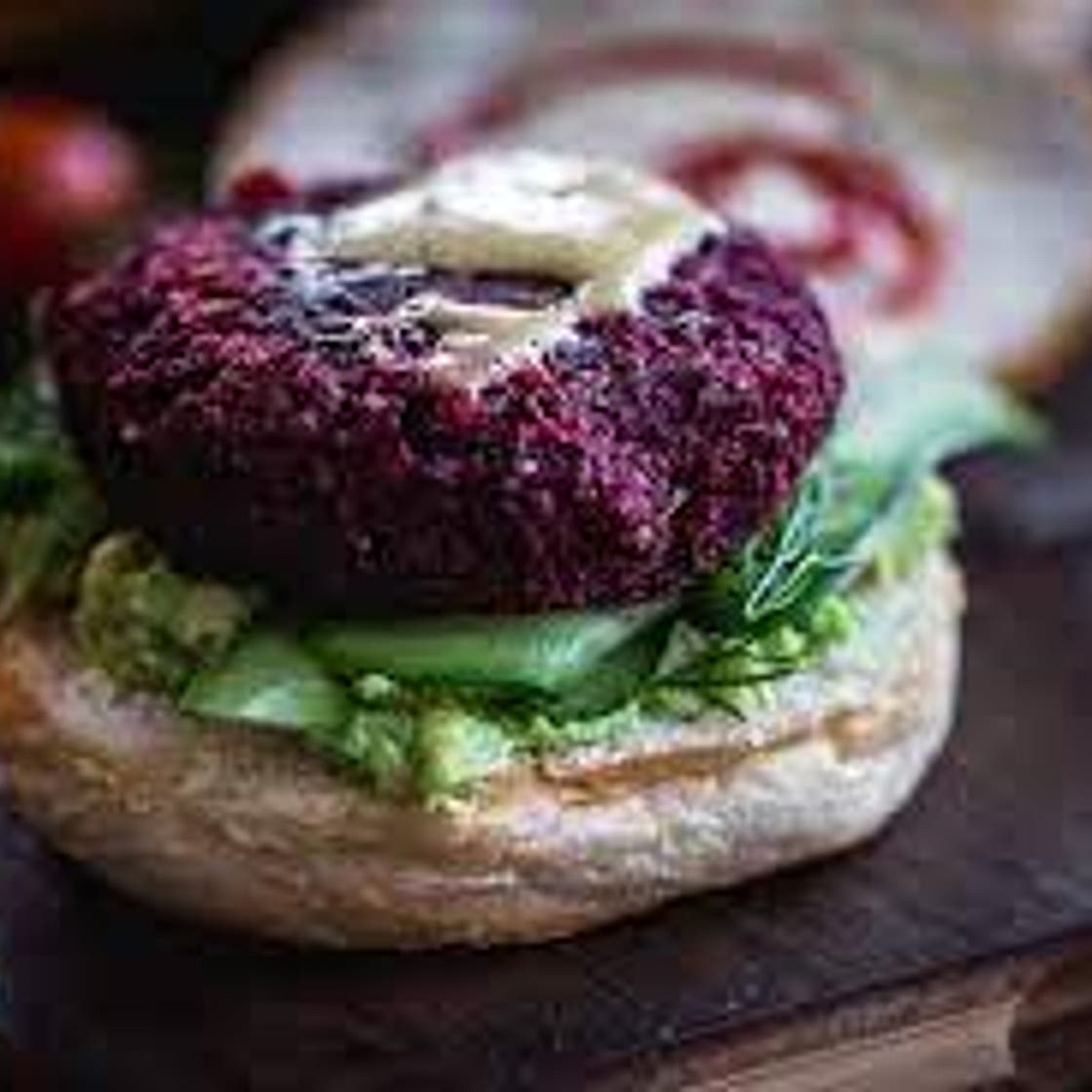 Beetroot Burger Pattie, Rainbow Slaw, Smoked Paprika Mayo & Baked Sweet Potato