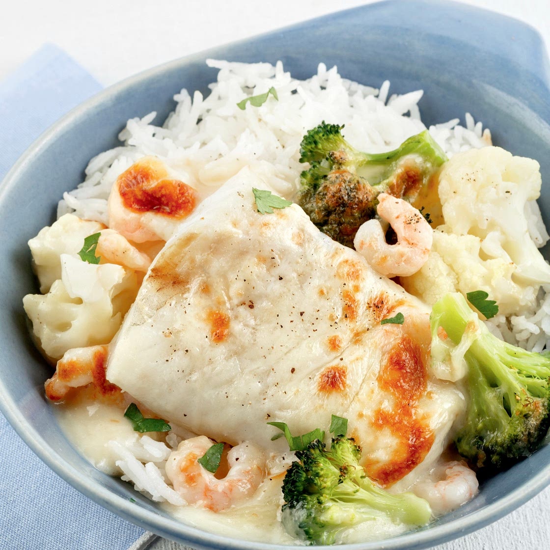 Gratin de poisson, crevettes et légumes