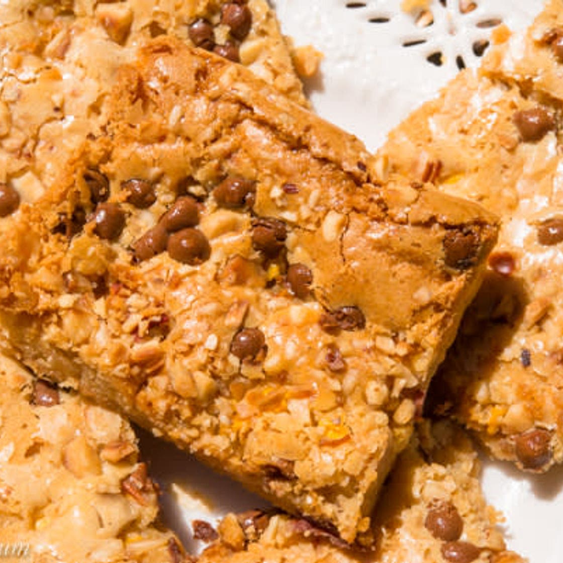 Pecan and Peach Texas Blondie
