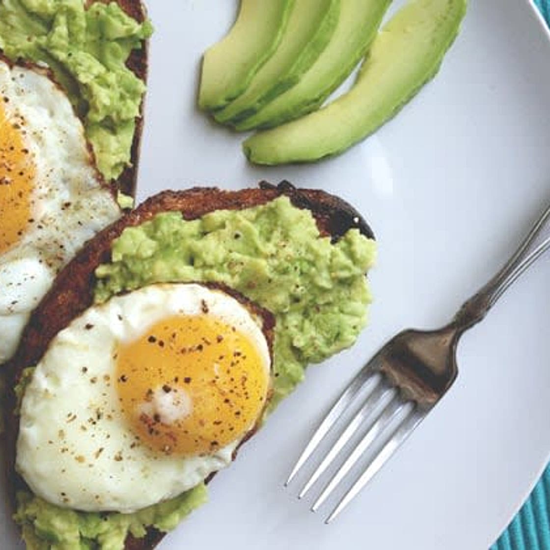 Avocado and fried eggs on toast