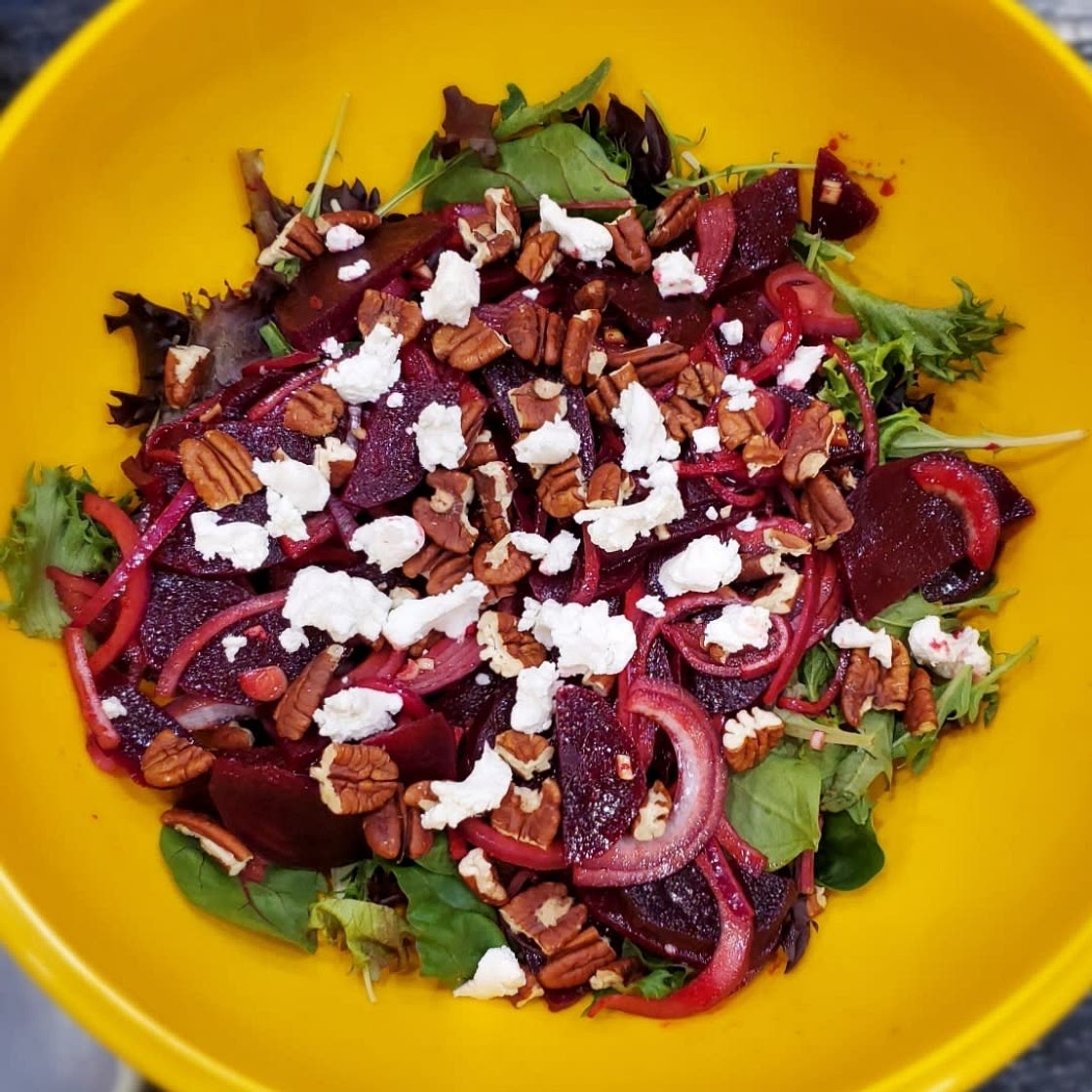 Roasted Beet Salad with Walnuts Goat Cheese and Honey Balsamic Dressing