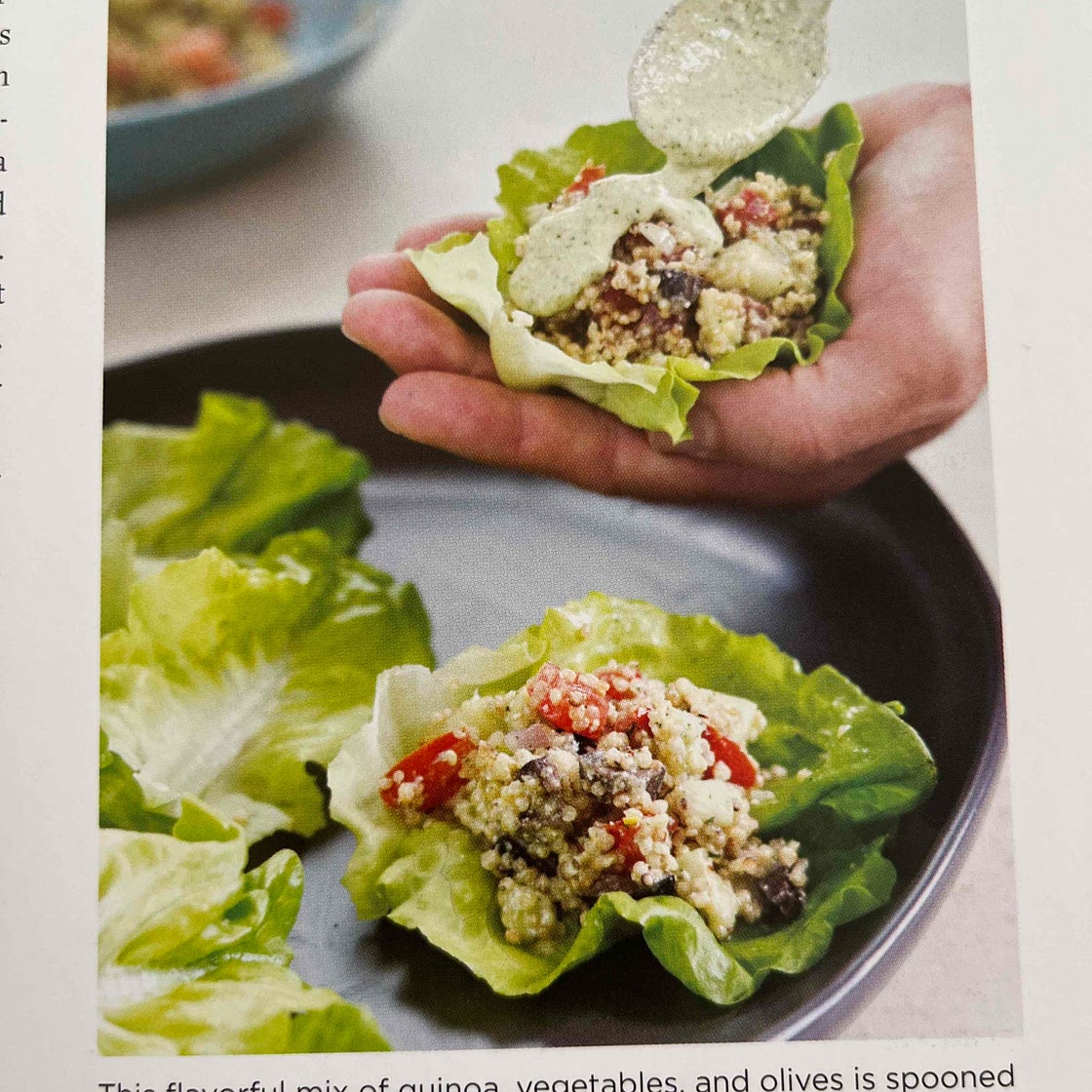 Mediterranean lettuce cups with quinoa, olives, and feta