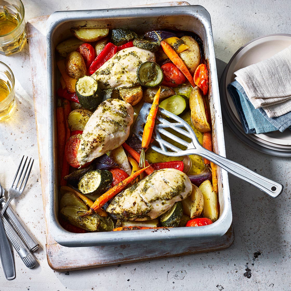 Easy one-tray roast chicken and vegetables