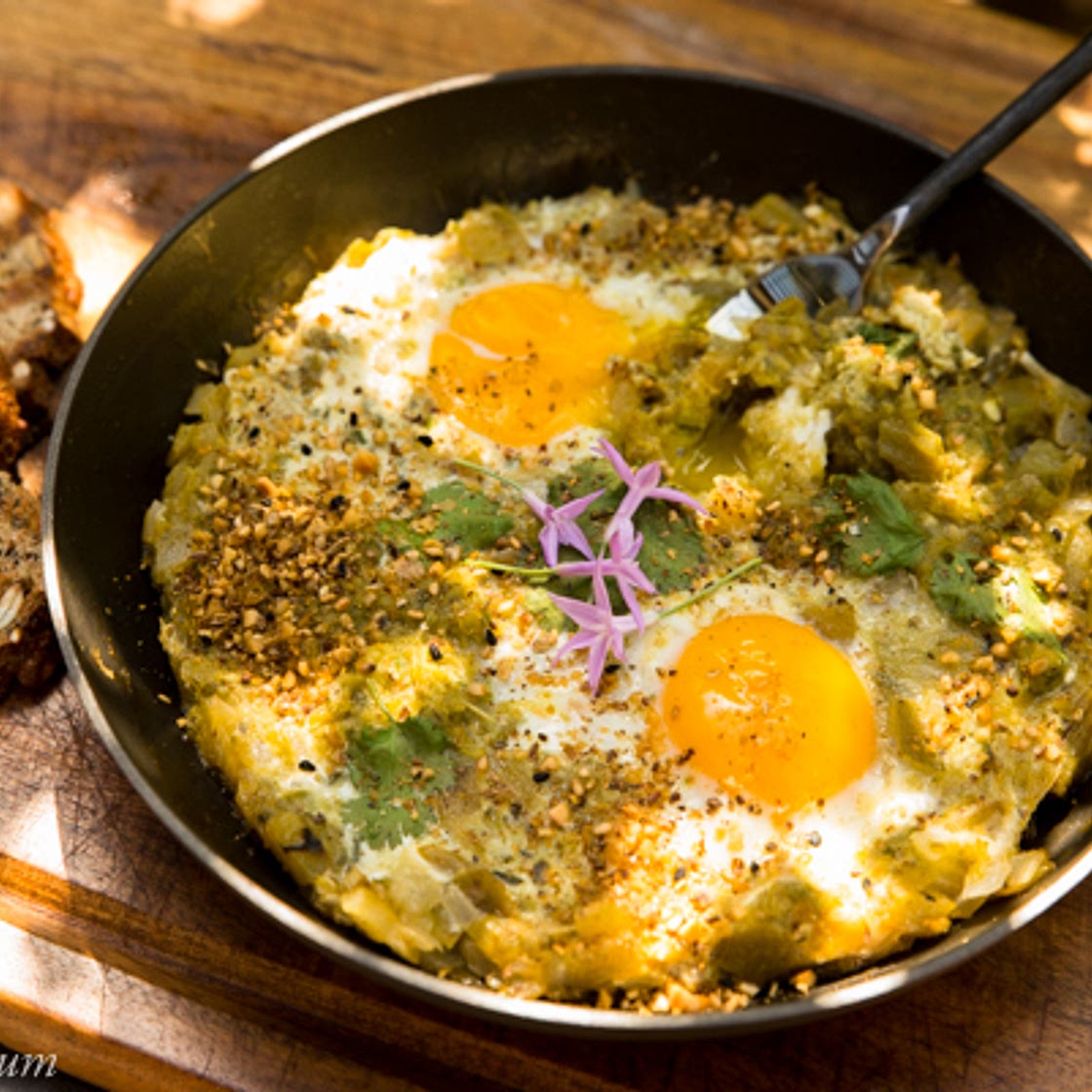 Shakshuka with Green Chile and Dukkah