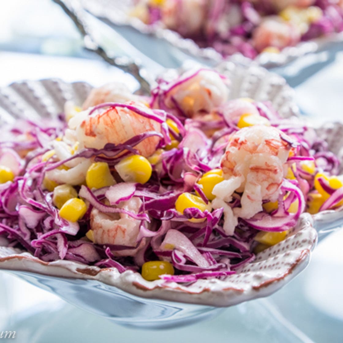 Red Cabbage Salad with Shrimp and Corn