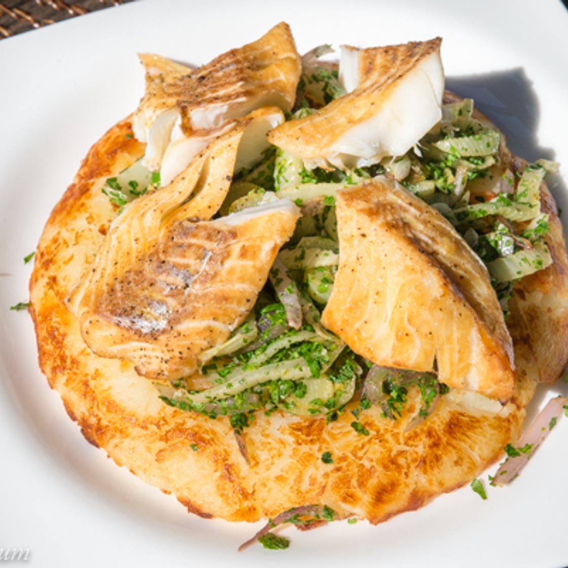 Potato Galette with Smoked White Fish and Caramelized Fennel
