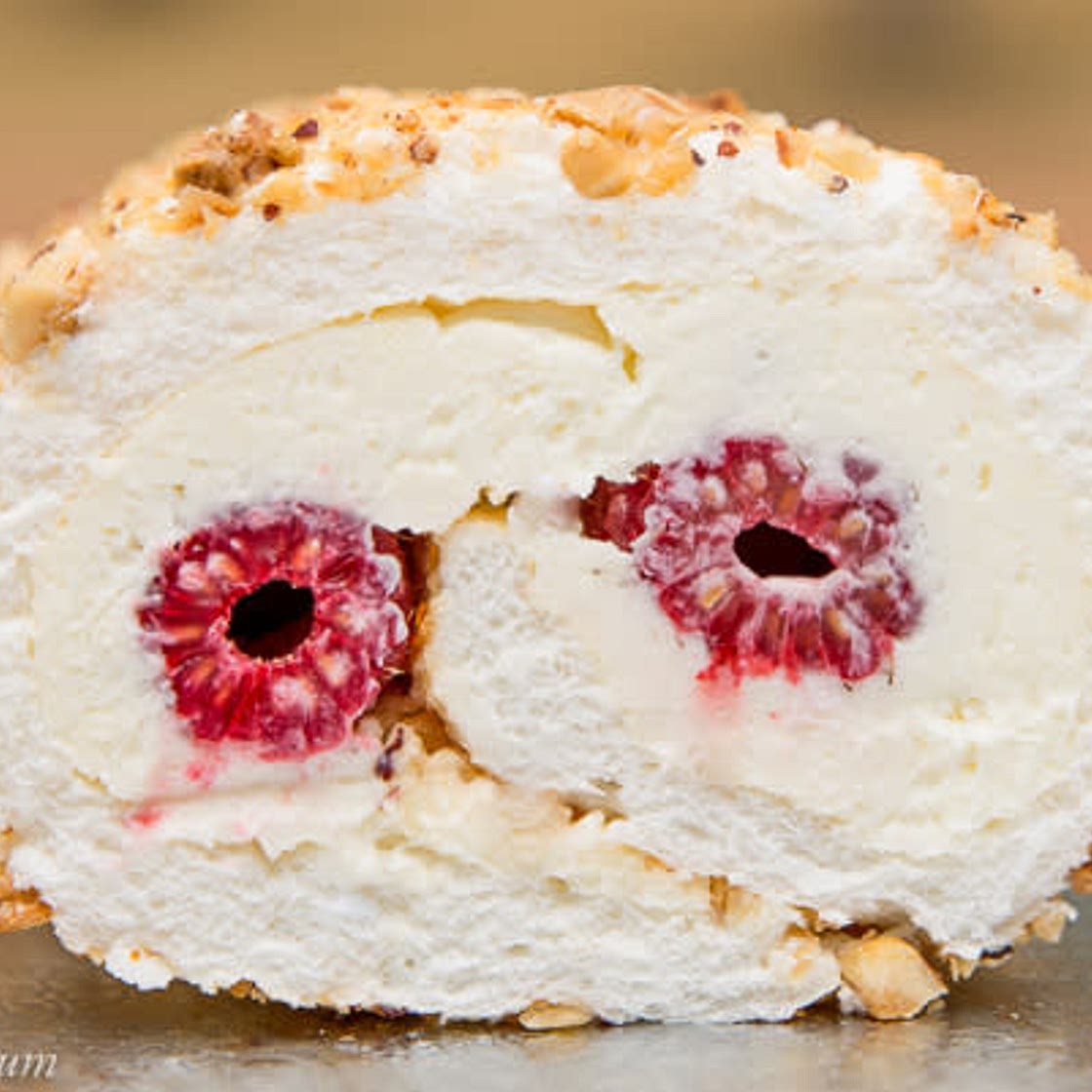 Meringue Roll with Mascarpone Creme and Raspberries