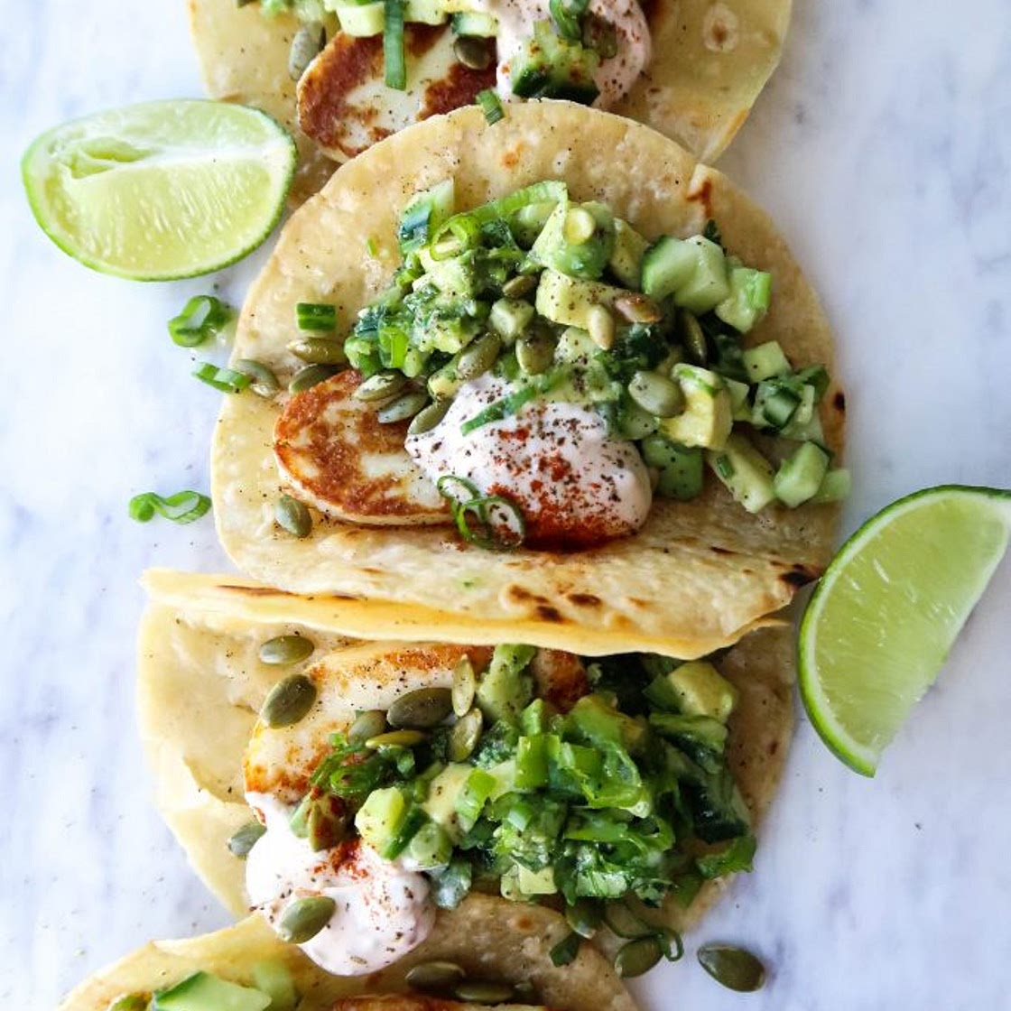 Halloumi Tacos with Spicy Pico Verde