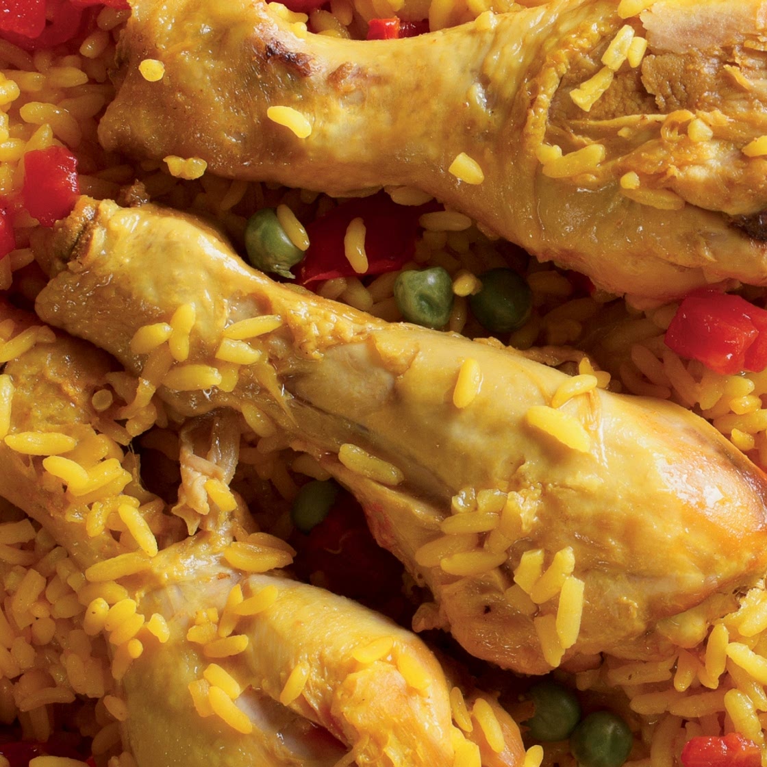 Adobo Spiced Chicken Thighs with Spanish Rice & Corn on the Cob