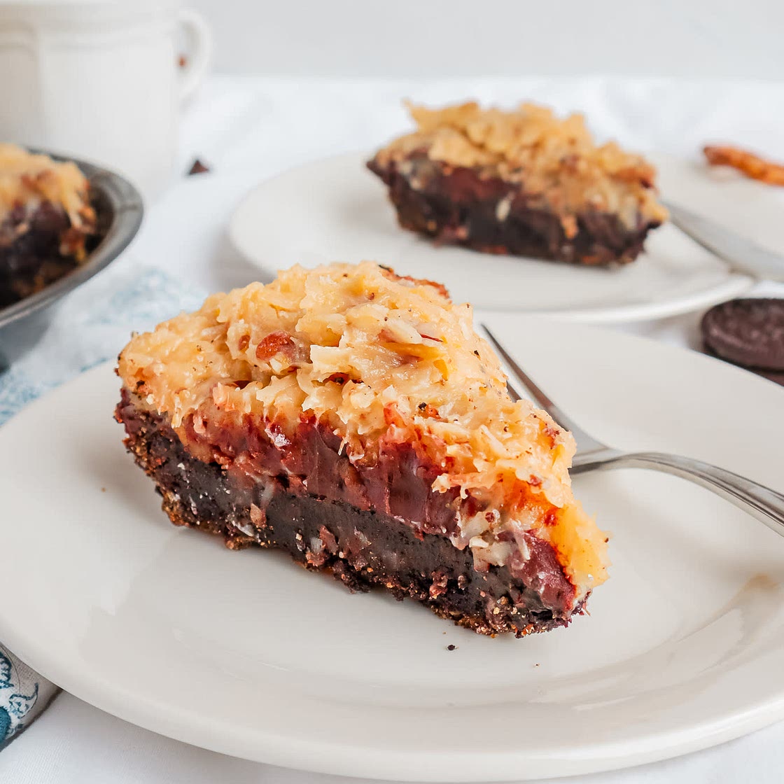 German Chocolate Brownie Pie with Oreo Pretzel Crust