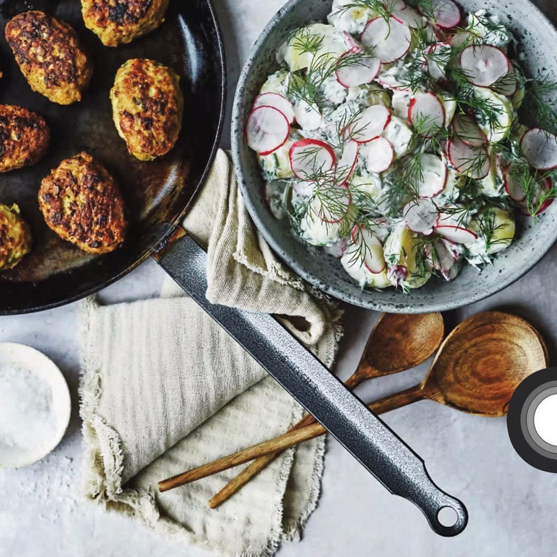 Creamy potato salad with Salisbury steaks