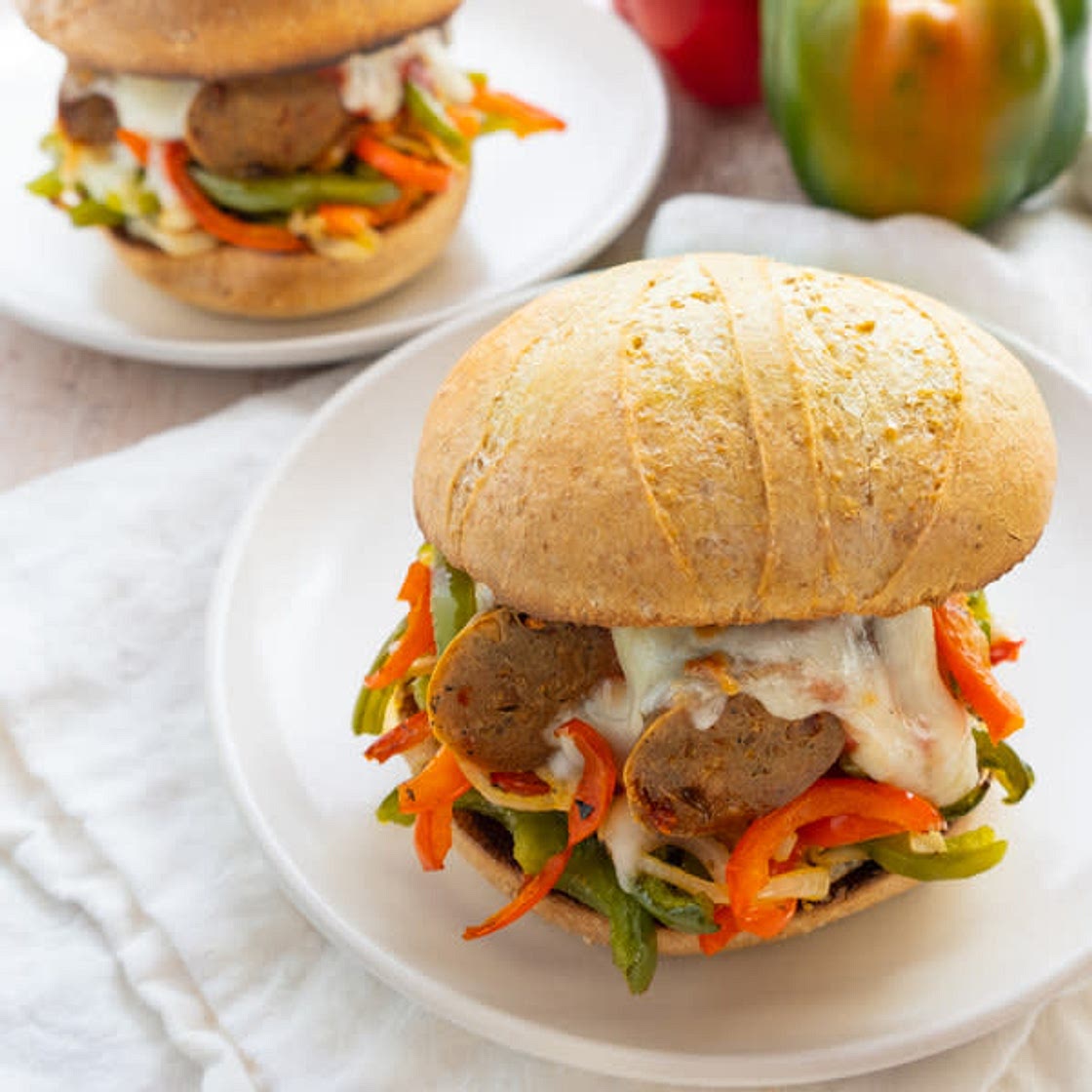 Sausage Sandwich with Peppers, Onions & Mozzarella