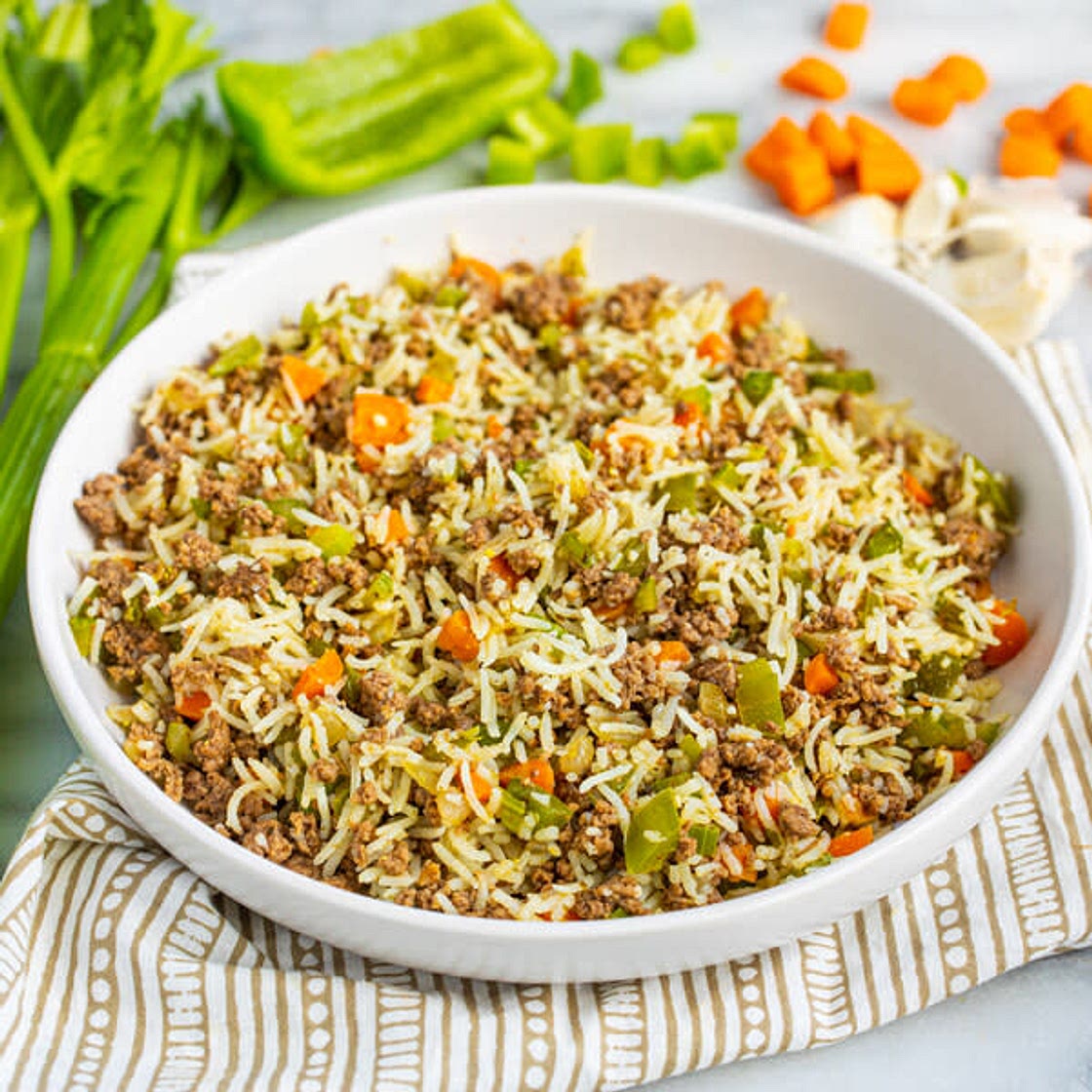 Cajun "dirty rice" with beef and veggies