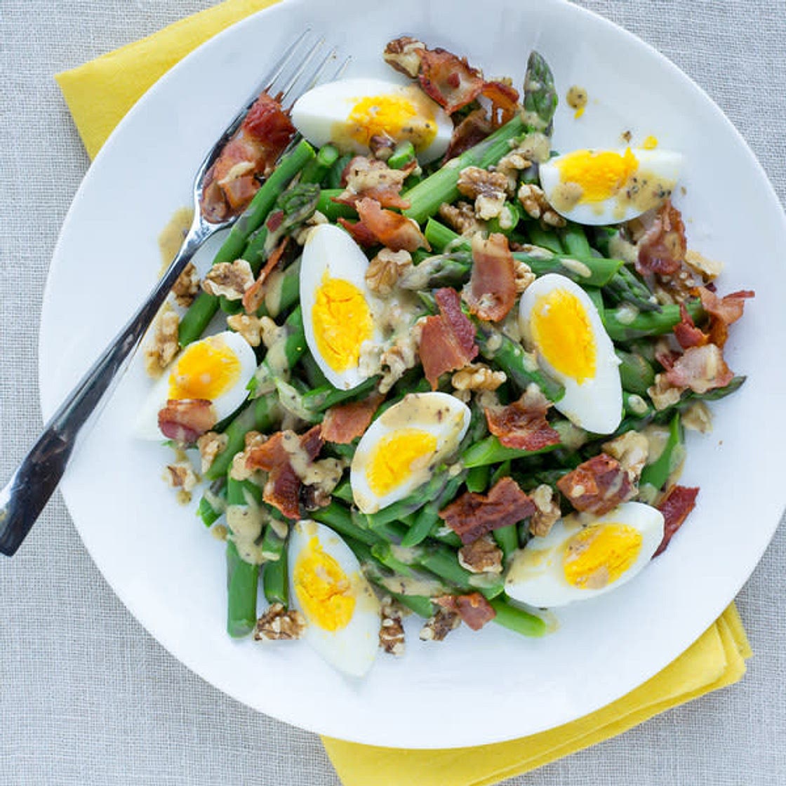 Asparagus, Egg & Bacon Salad With Walnuts& Dijon Vinaigrette