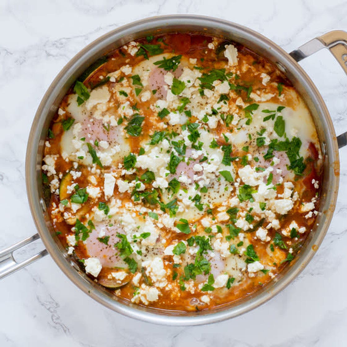 Zucchini Shakshuka with feta