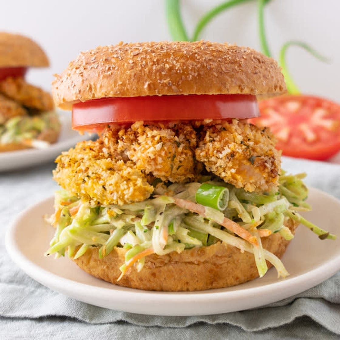 Crispy Baked Chicken Sandwich with Broccoli-carrot Slaw