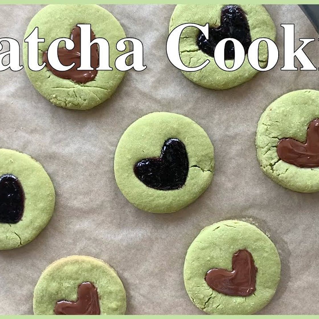 Matcha Heart Thumbprint Cookies