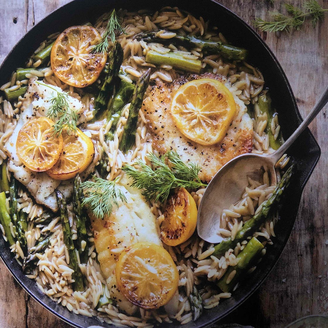 Lemon Butter Cod with Orzo and Asparagus